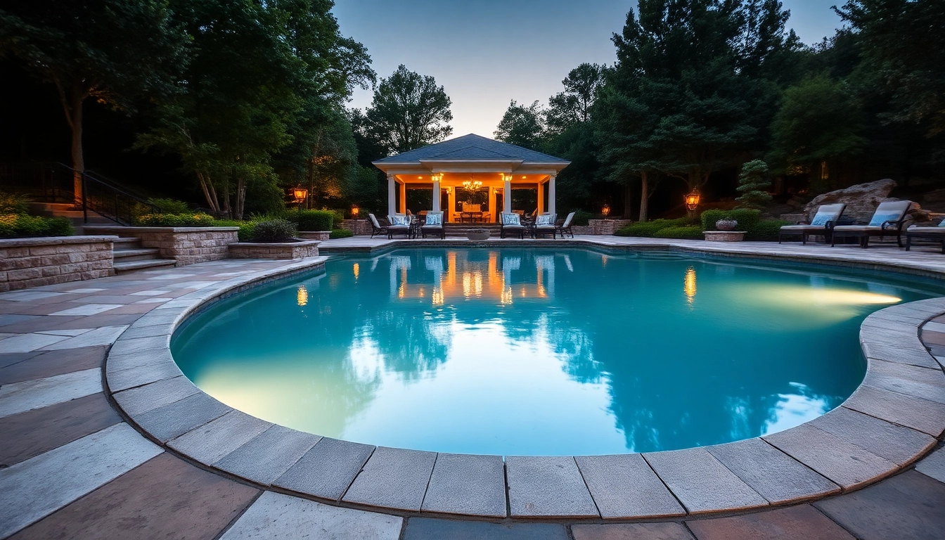 Enhance your outdoor oasis with stunning hardscapes & pools, showcasing elegant stonework and lush greenery.