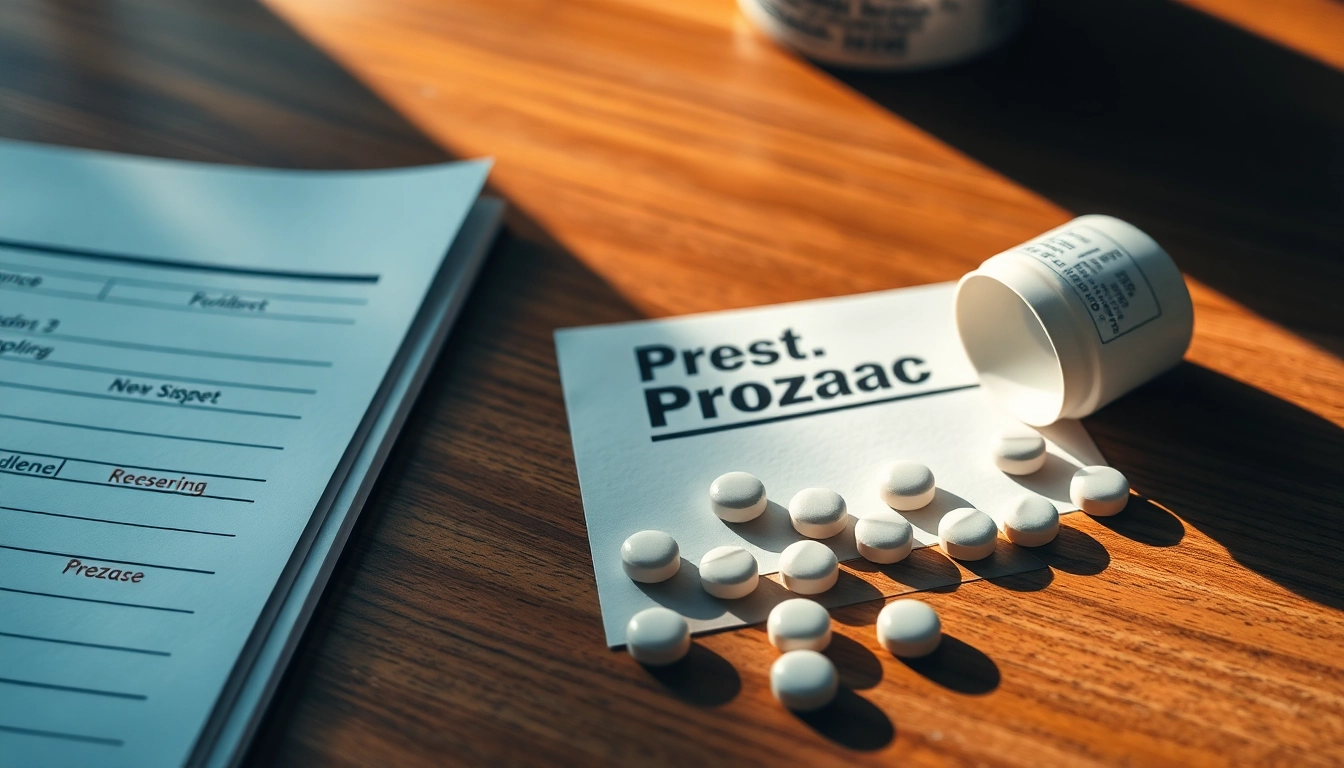 Kopen Prozac Zonder Recept displayed with prescription capsules on a table for educational purpose.