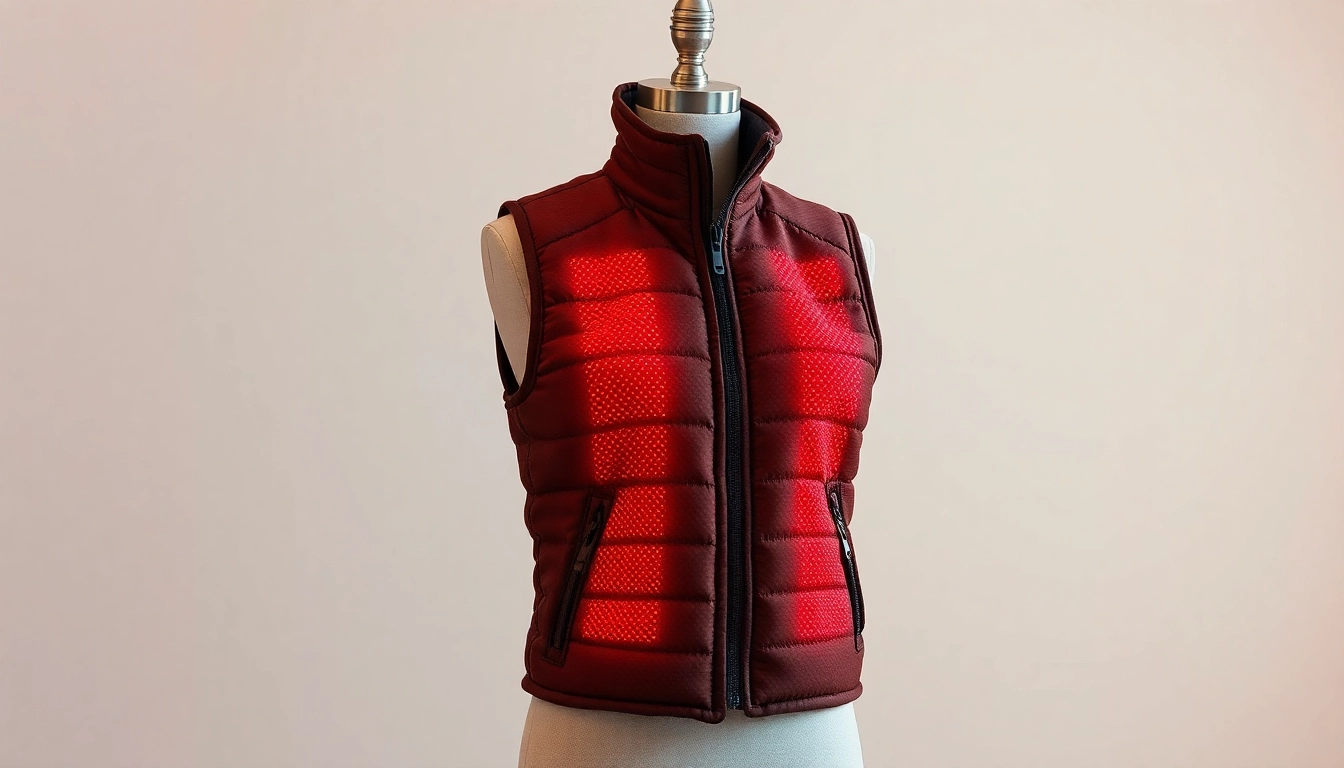 Showcase the innovative features of an electric heated vest available here, emphasizing its stylish design and warm glow.