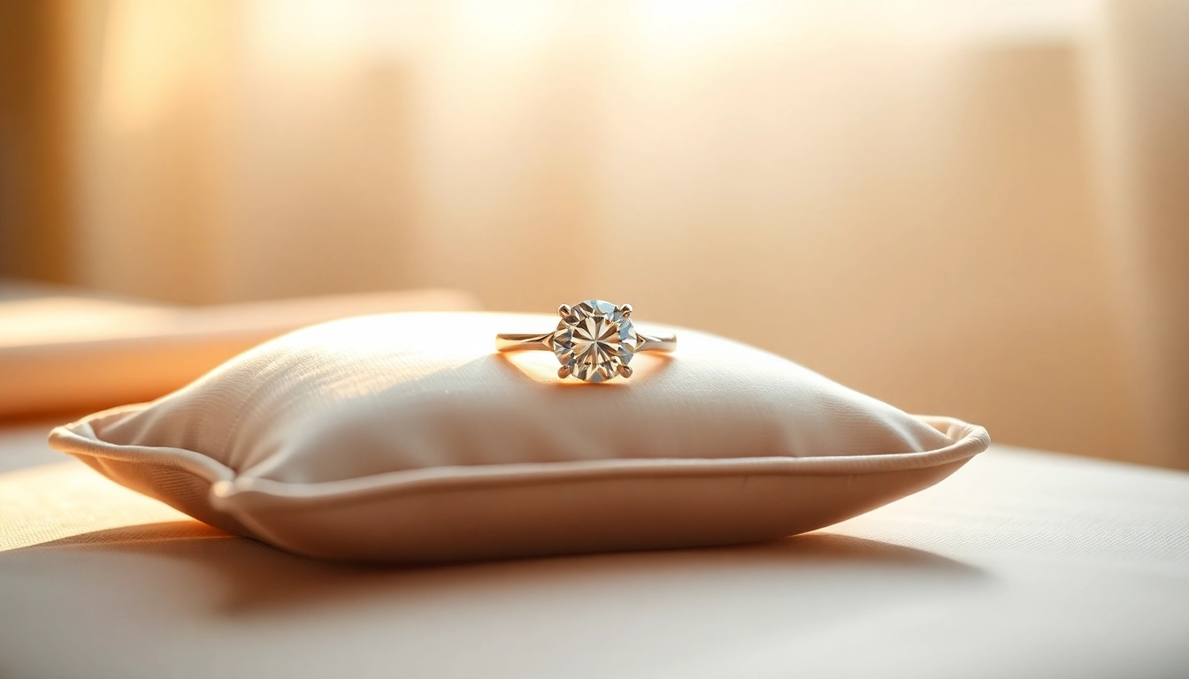 Showcase a dazzling 2 Carat Engagement Ring resting on luxurious silk to highlight its brilliance and craftsmanship.