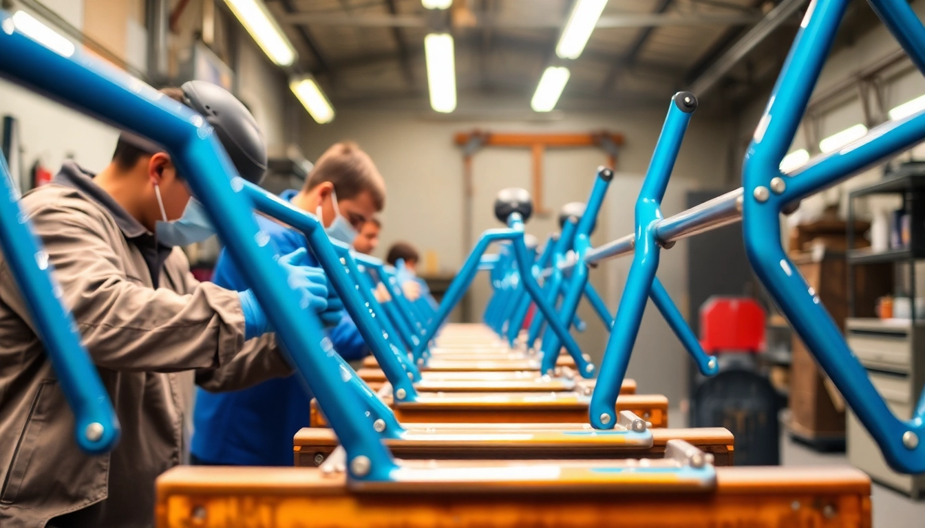 Experienced professionals applying powder coating Birmingham on custom metal frames with precision.