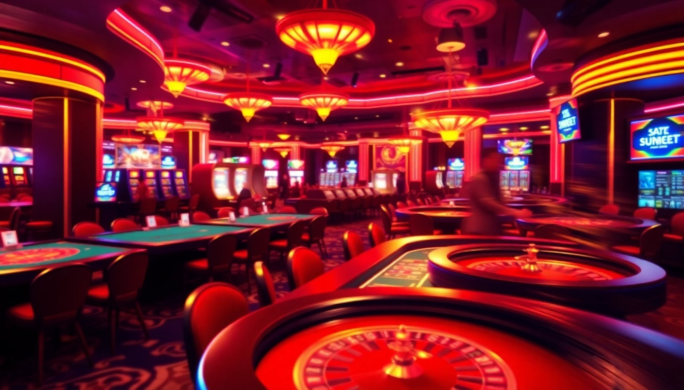 Experience thrilling gameplay with هات بت in a lively casino setting filled with vibrant lights and exciting games.