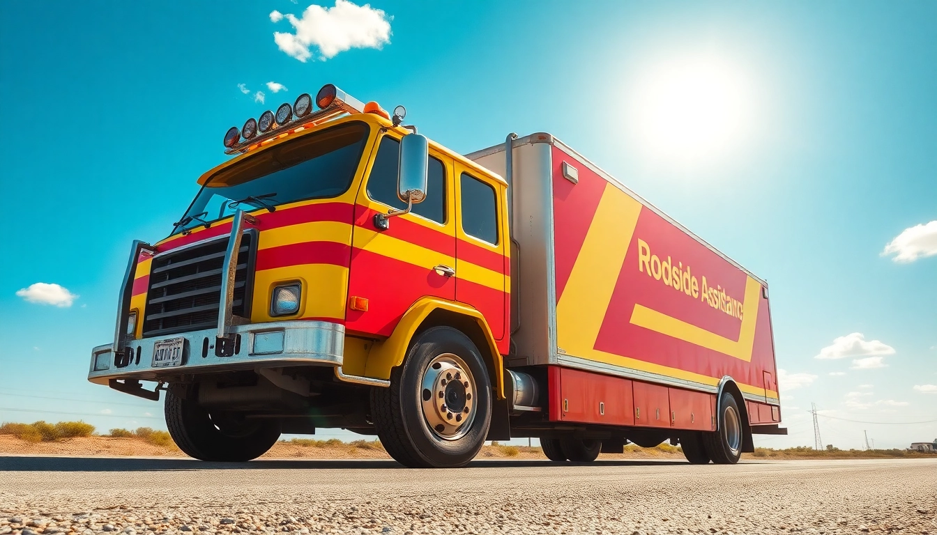 Assist with affordable truck roadside assistance featuring a bright roadside assistance truck on a sunlit road.