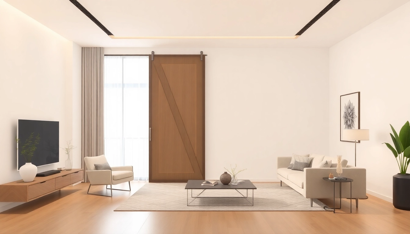 Showcase a sliding partition wall gracefully dividing a modern living space for enhanced functionality and style.