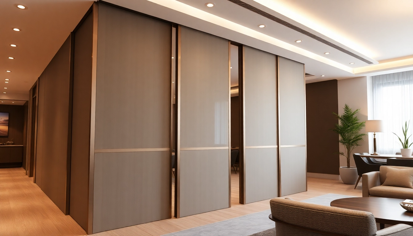 Experience a stylish sliding partition wall enhancing room flexibility and design.