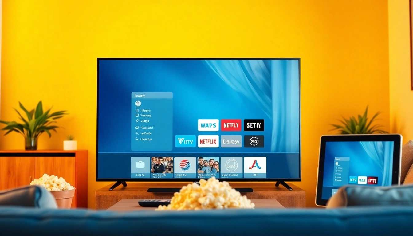 Experience the features of an iptv demo account with a modern user interface in a vibrant living room.