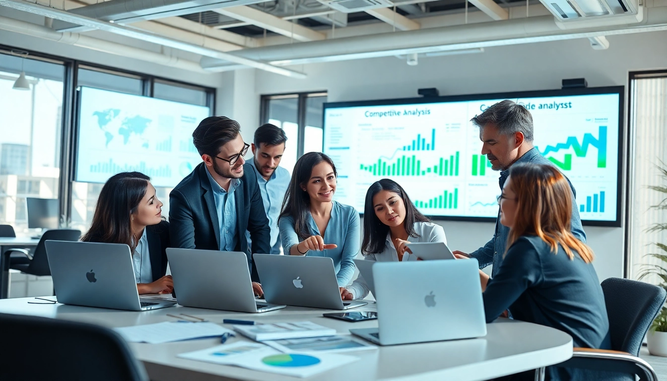 Find competitor customers with a diverse analytics team collaborating effectively in a modern office.