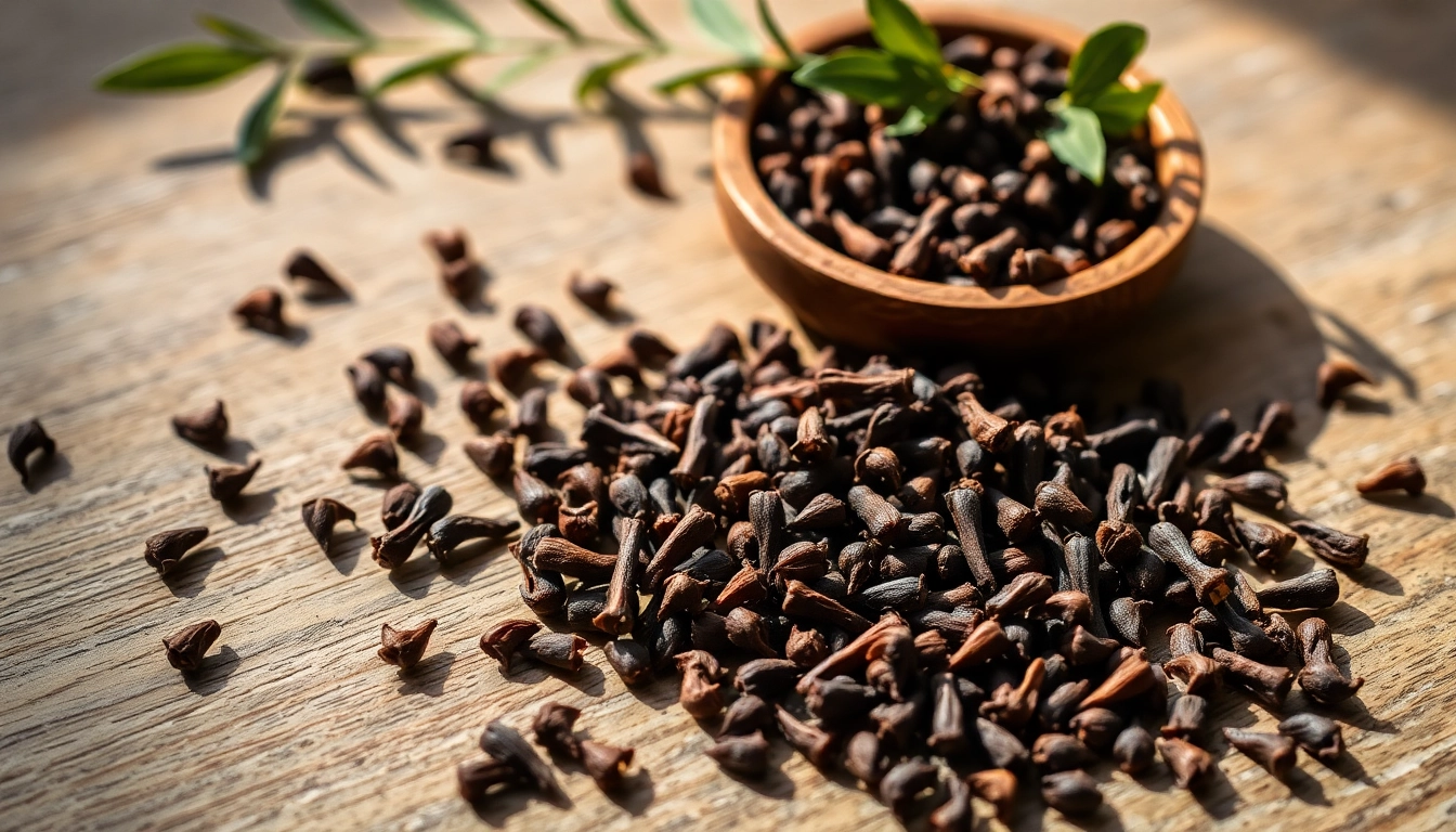 Whole cloves arranged beautifully on a wooden table, emphasizing their rich color and texture.