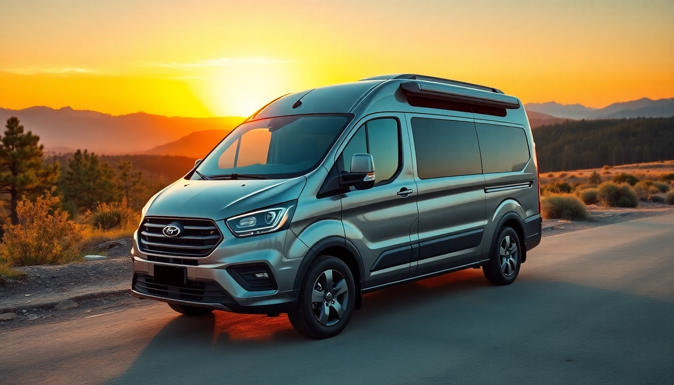 Showcase the perfect Van in a scenic outdoor setting, highlighting its design and adventure-ready features.