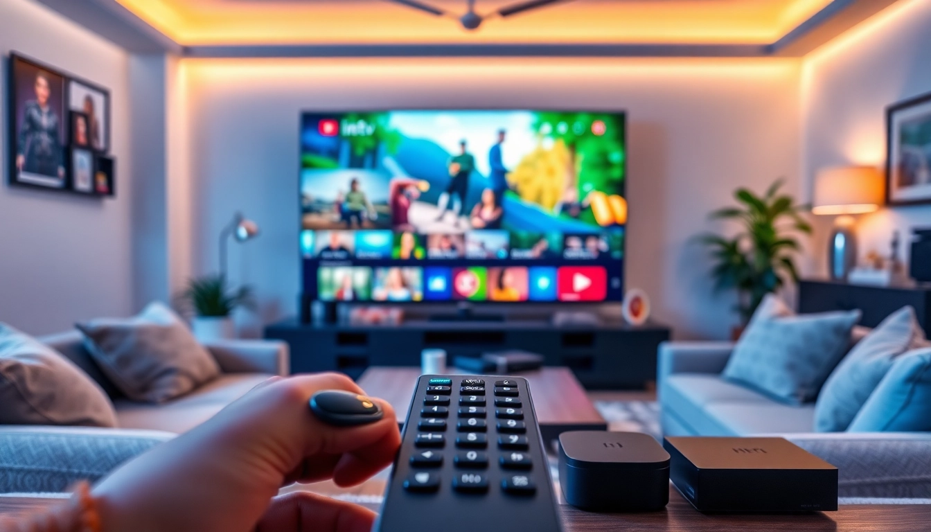 Promote IPTV Subscription USA in a modern living room with vibrant streaming content displayed.
