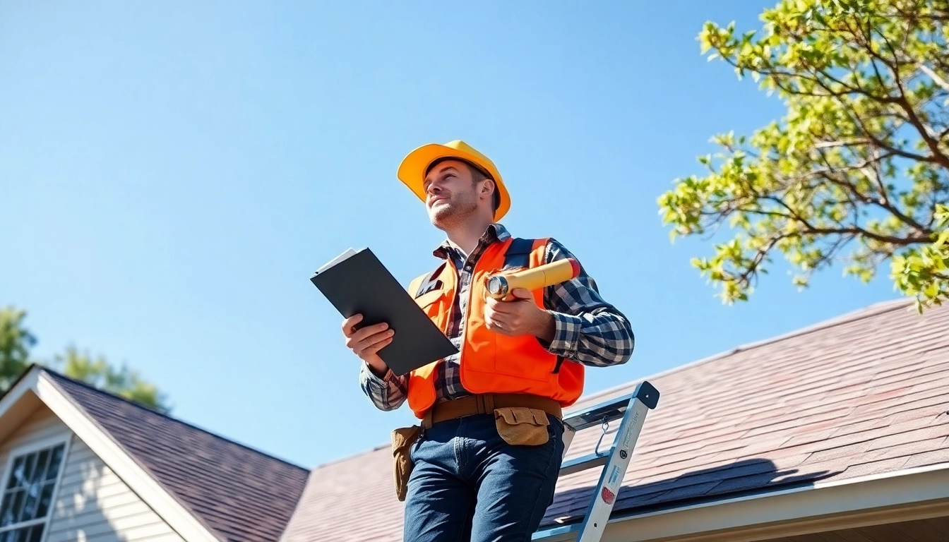 Roof inspection Austin by a professional examining rooftops in bright daylight.