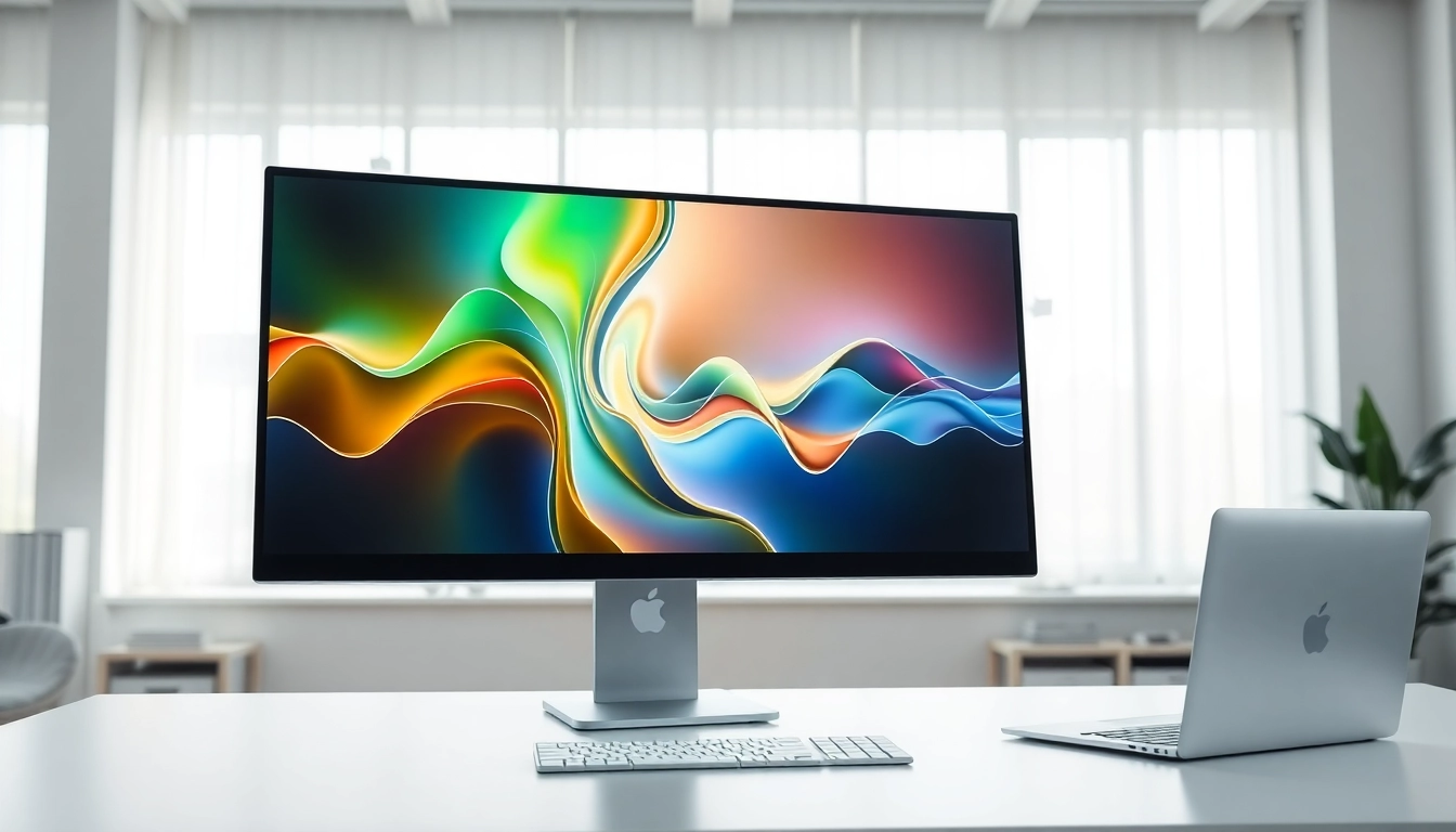 Enhance your workspace by buying Pro Display XDR showcasing vibrant graphics in a sleek office setting.