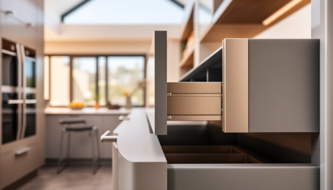 Showcase of a double wall drawer system highlighting its sleek design and soft-close feature in a modern kitchen.