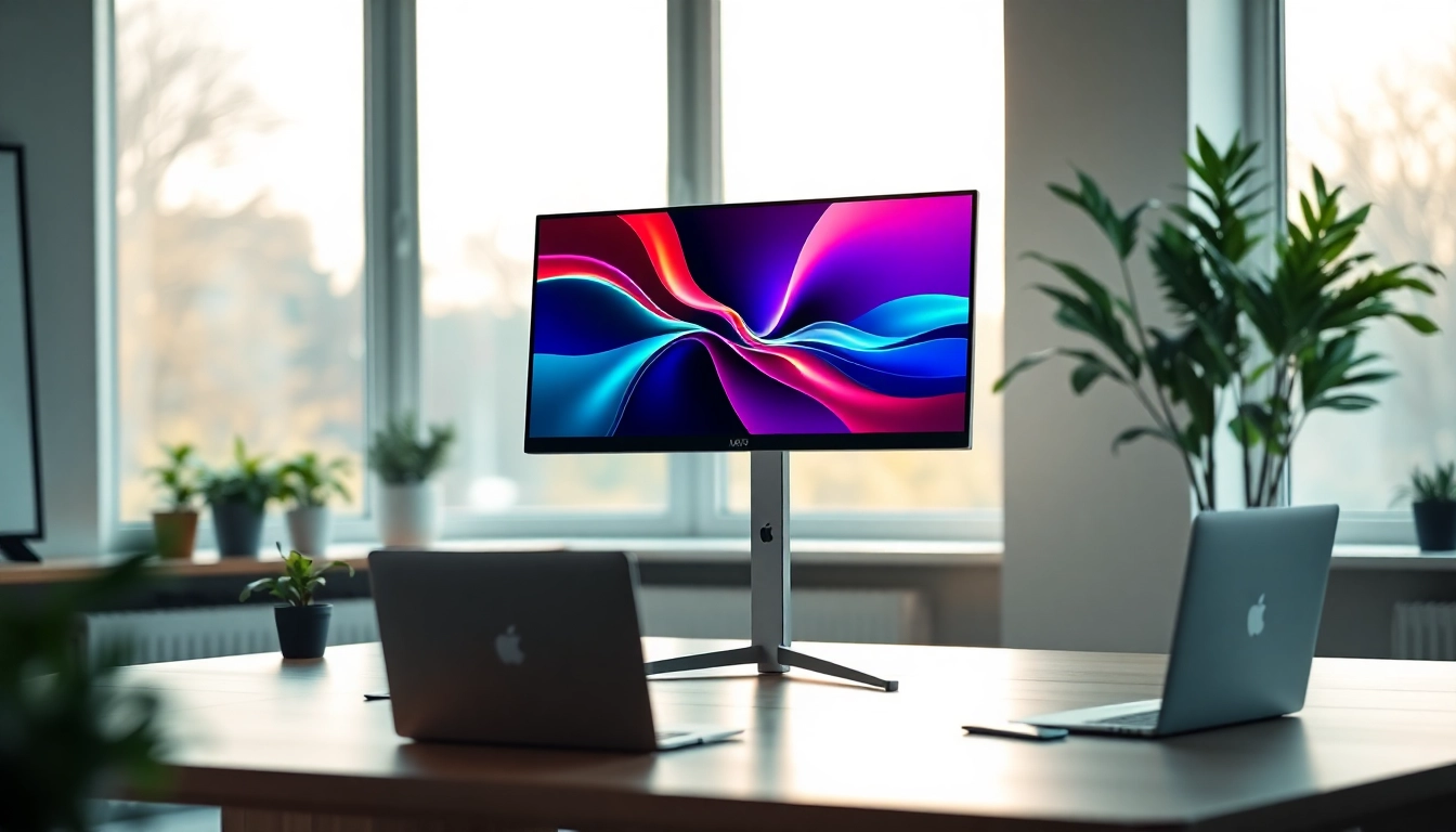 View of a Pro Display XDR in a modern home office setup emphasizing clarity and colors to buy pro display xdr.