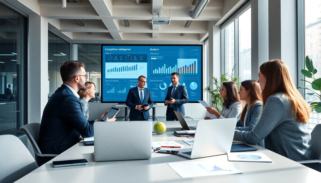 Analyze competitive intelligence strategies during a professional business meeting.
