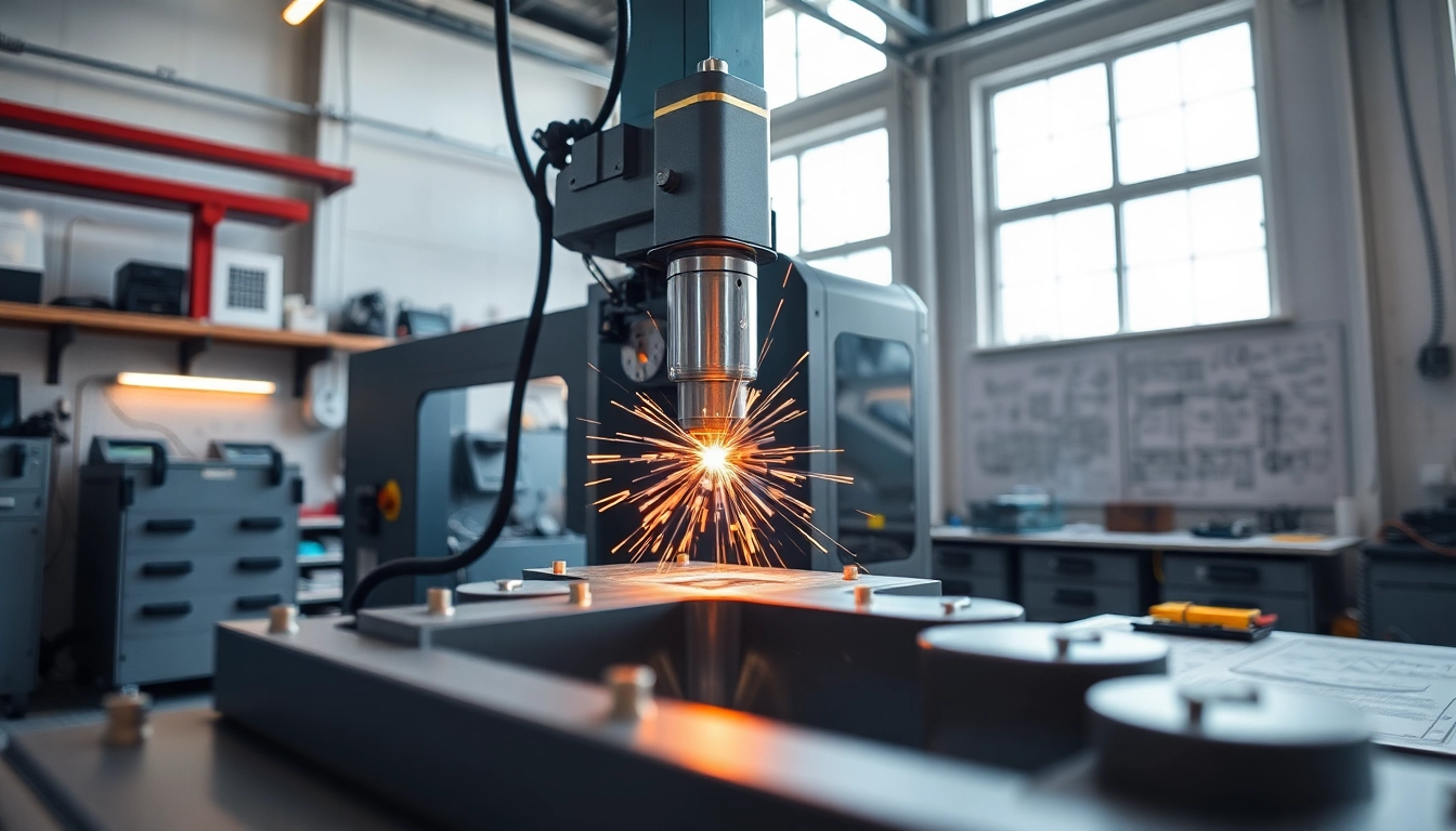 Laser welding machine performing precision work in a modern workshop.