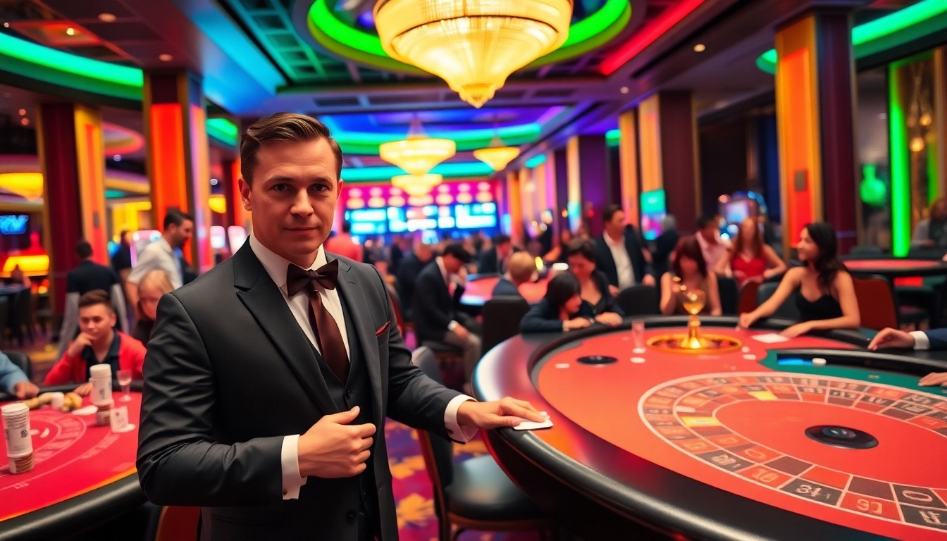 Exciting scene from TPower casino with dealers and players immersed in game action.