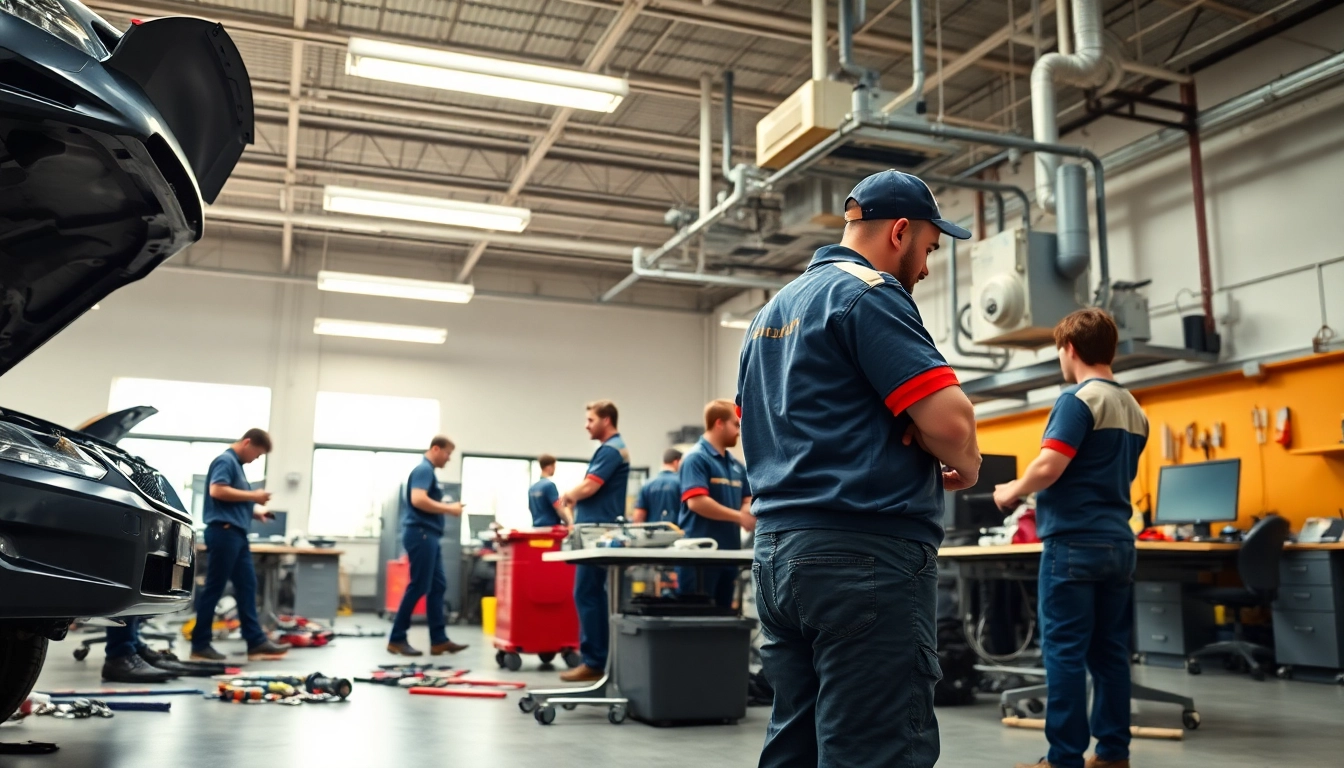 Students practicing skills at trade school Knoxville TN, showcasing hands-on training in a vibrant environment.