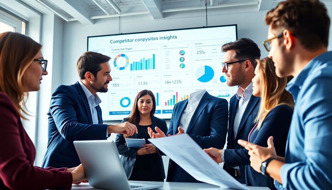 Engage with ai prompts for competitor analysis by a professional team analyzing data in a modern office.