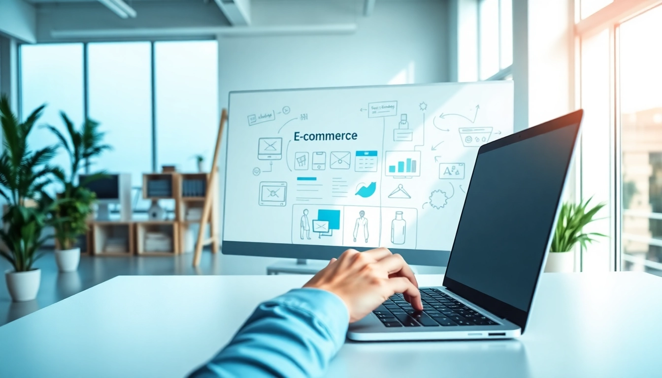 Onlineshop erstellen lassen - Designer creating an e-commerce website in a modern office setup.