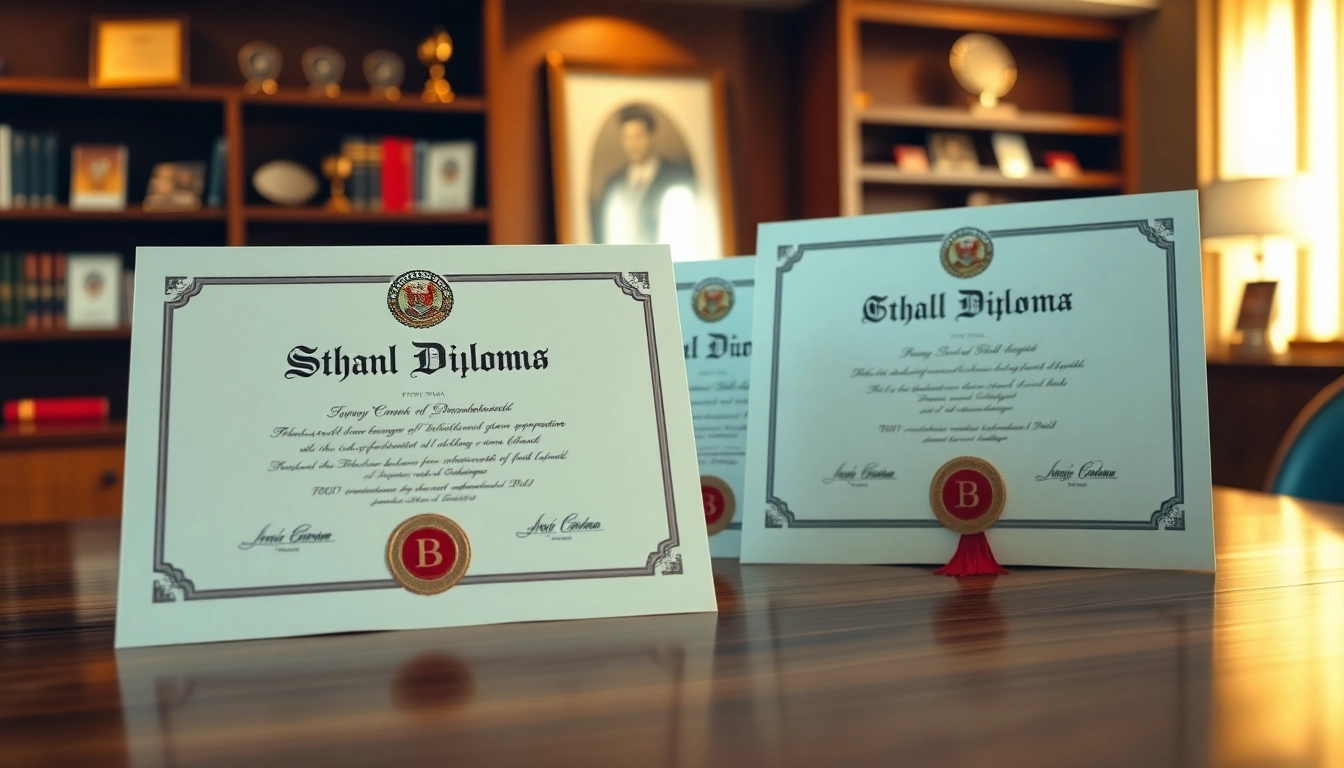 Showcasing beautifully crafted best fake diplomas on a desk, emphasizing elegance and quality.