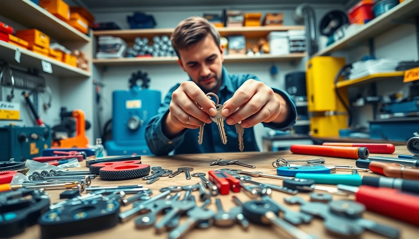 Crafting Truck Keys in a professional locksmith workshop with precision tools and bright lighting.