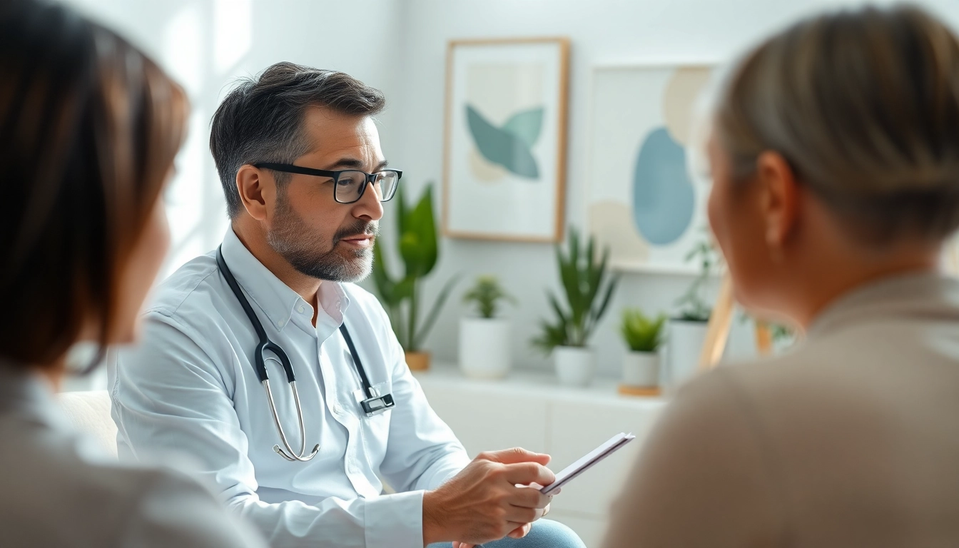 Psychiatrist engaging with a patient in a calming office environment.