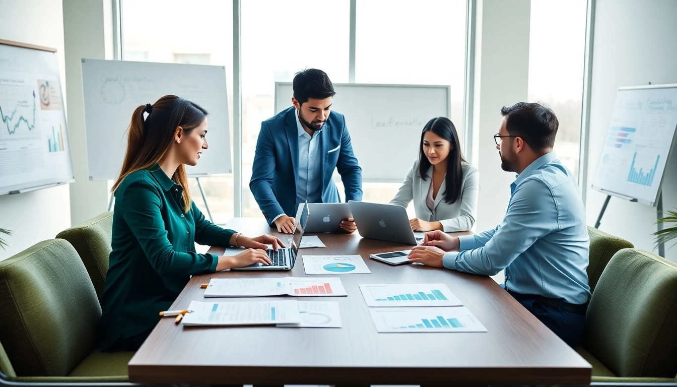 Team strategizing effective lead generation outsourcing solutions in a modern office.