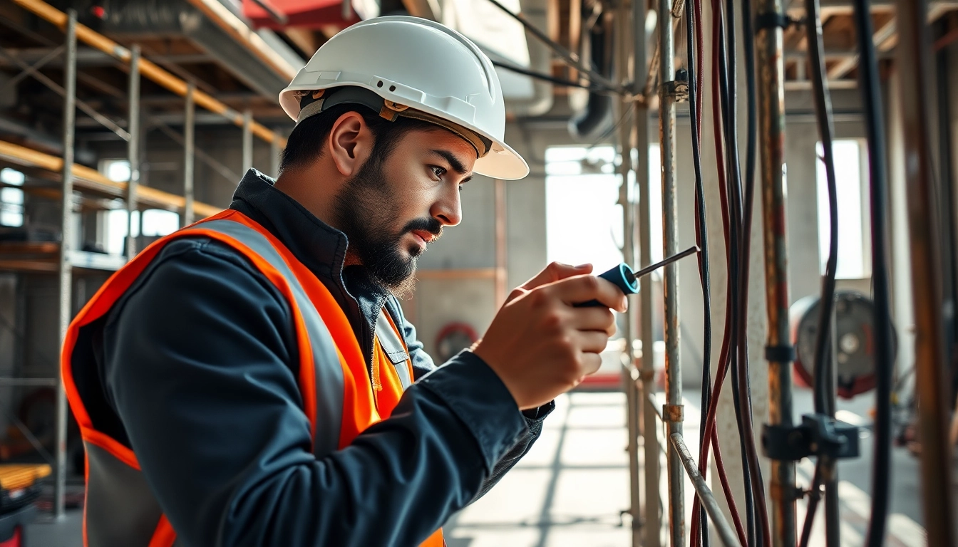 Electrician apprenticeship hawaii in action, showcasing a trainee wiring at a construction site.