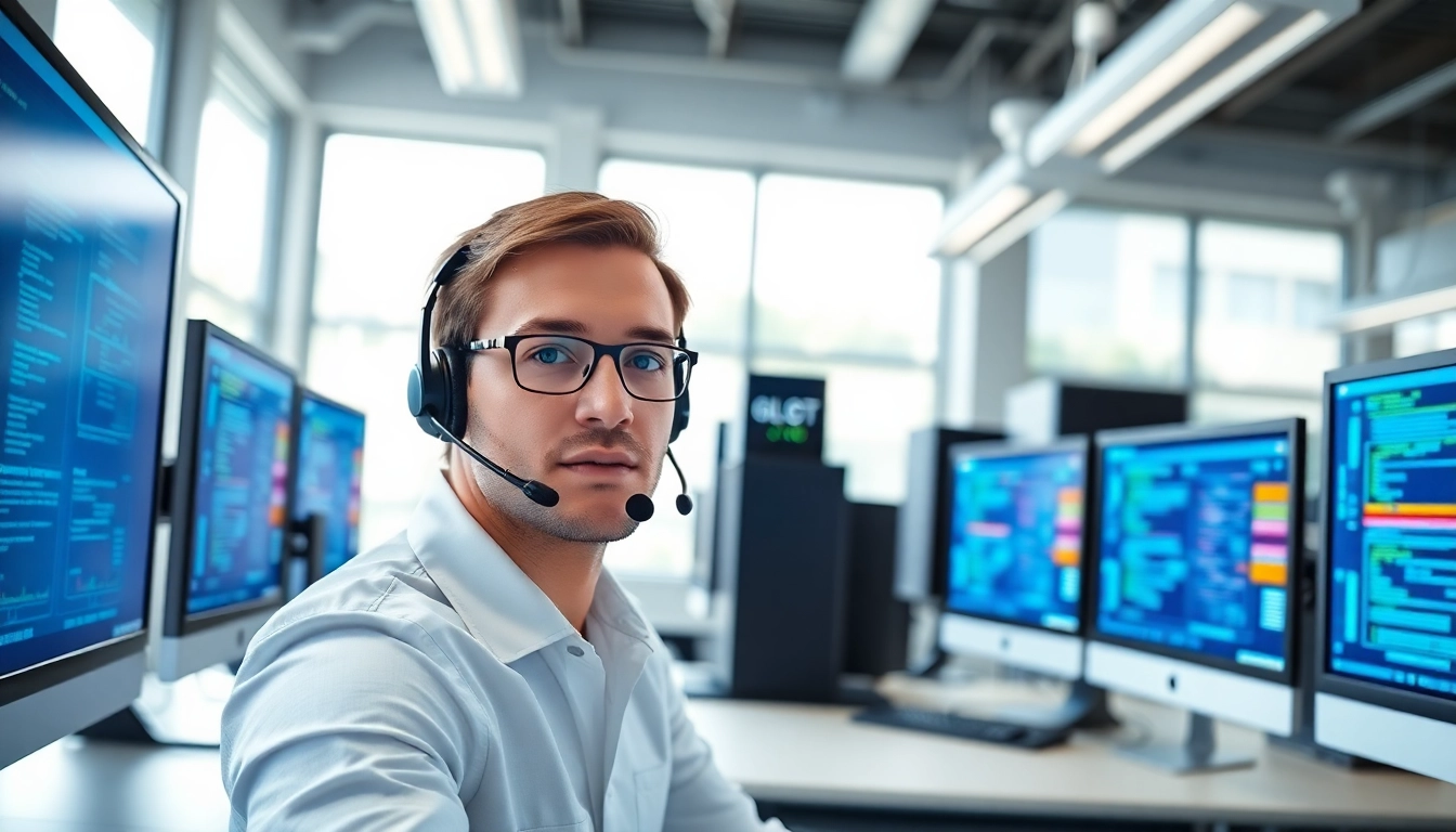 Enhance Remote IT Support Services Markham with a technician engaged in remote troubleshooting within a modern office.