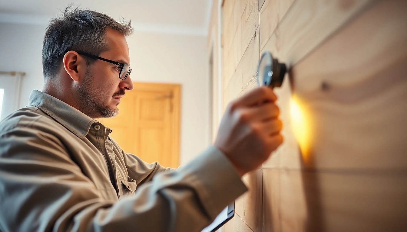 Conducting termite inspections, a professional assessing wood structures for signs of infestation.