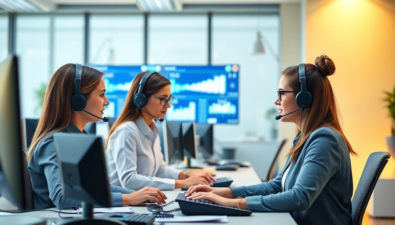 Agents providing outsource call center services in a professional and collaborative environment.