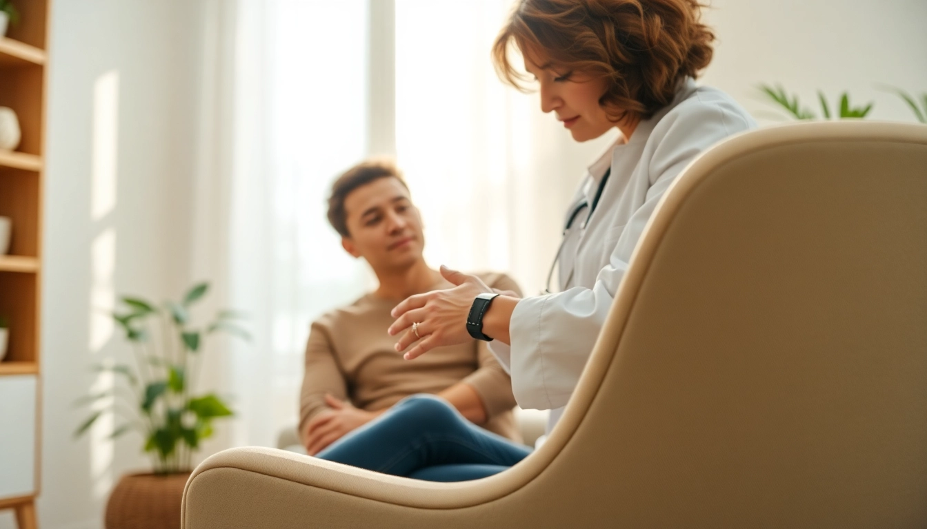 Supportive environment for dealing with anxiety with a professional therapist and calming decor