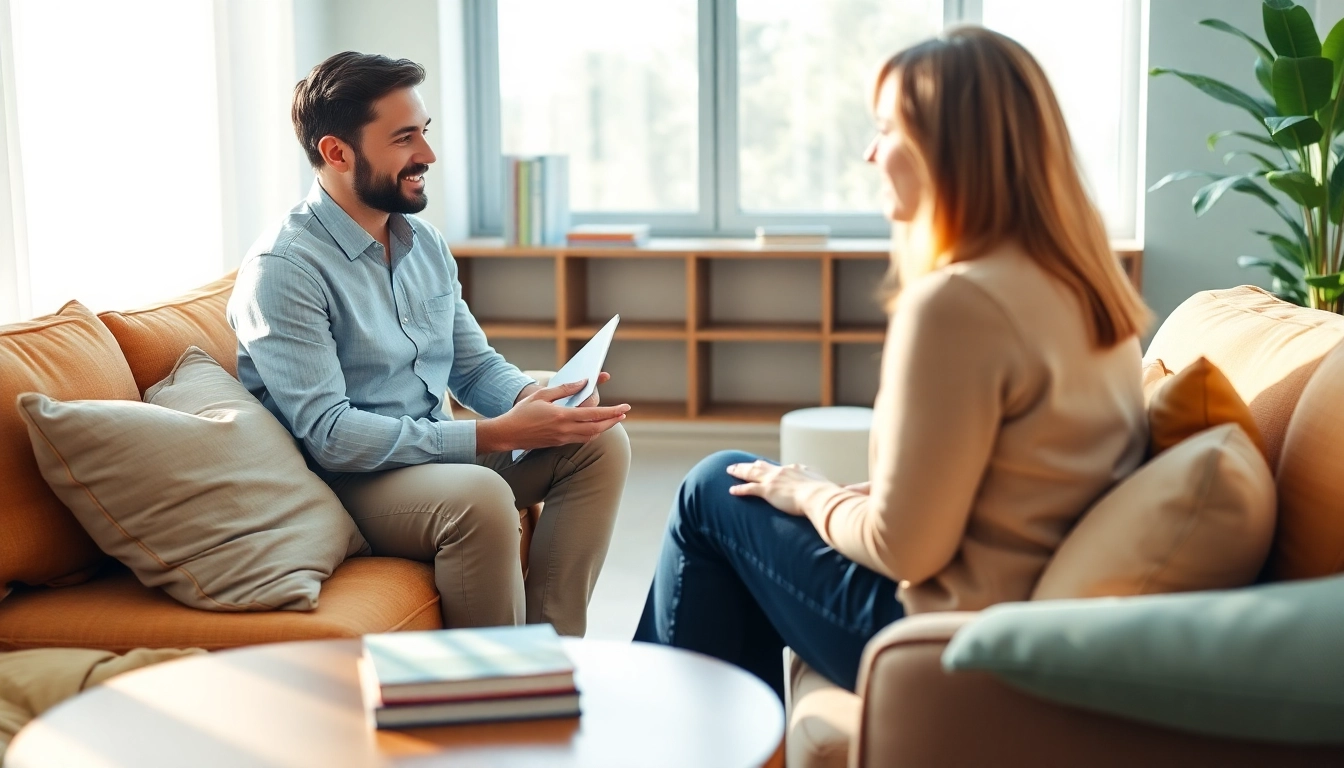 Engaging conversation between an attachment theory coach and client in a cozy setting.