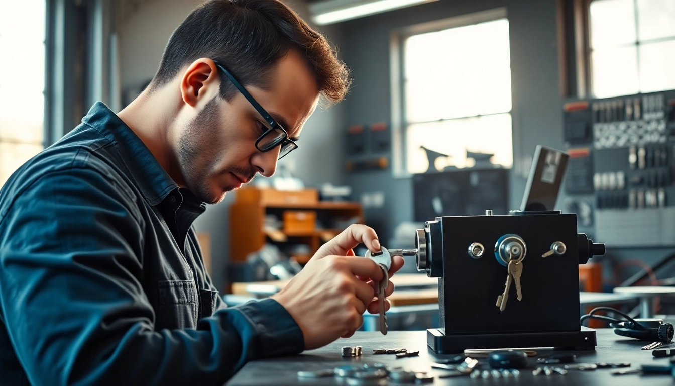 Crafting custom Van Keys by a skilled locksmith in a bright workshop.