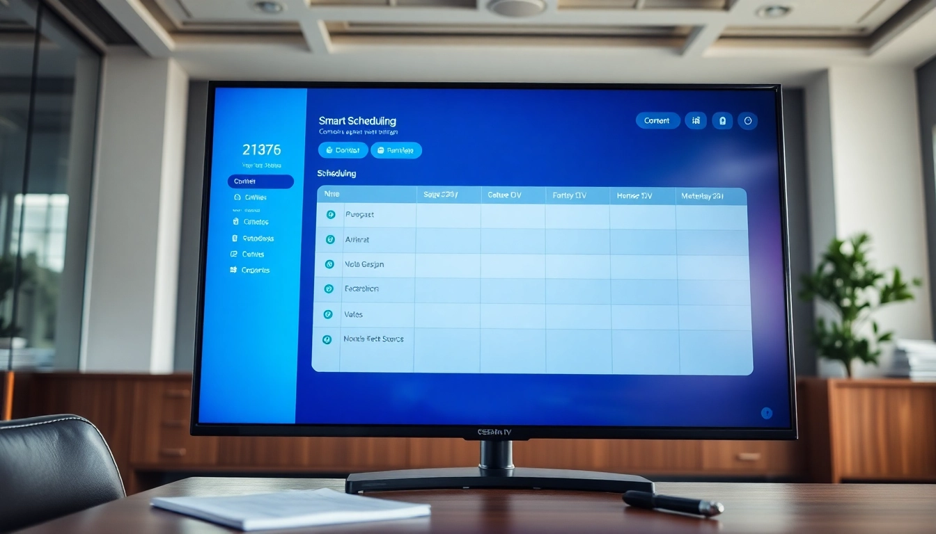Schedule content on smart TV with a professional interface displayed on a vibrant dashboard.