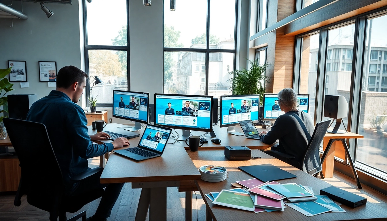 Creating innovative web design elements in a vibrant studio with collaborative designers.