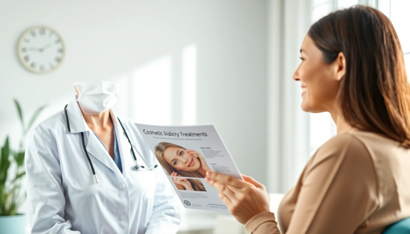 Explore cosmetic dermatology treatments with a dermatologist in a modern clinic setting.
