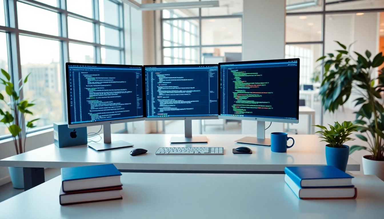 Engaging web development workspace showcasing coding apps and modern design elements.