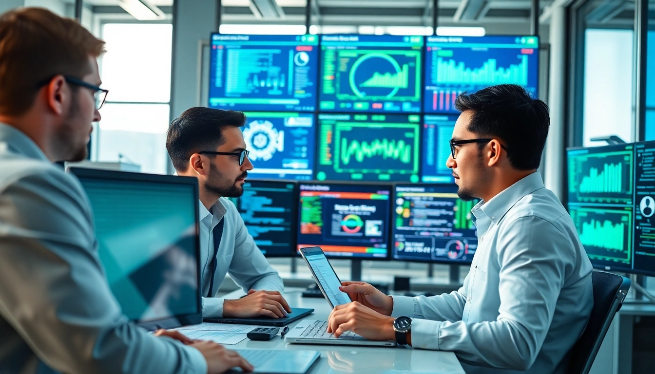CIRT team actively analyzing cybersecurity threats in a modern office.