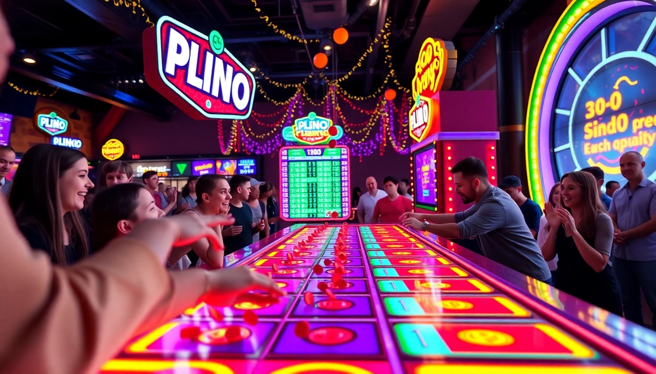 bermain plinko dengan papan berwarna-warni di acara hiburan yang penuh semangat