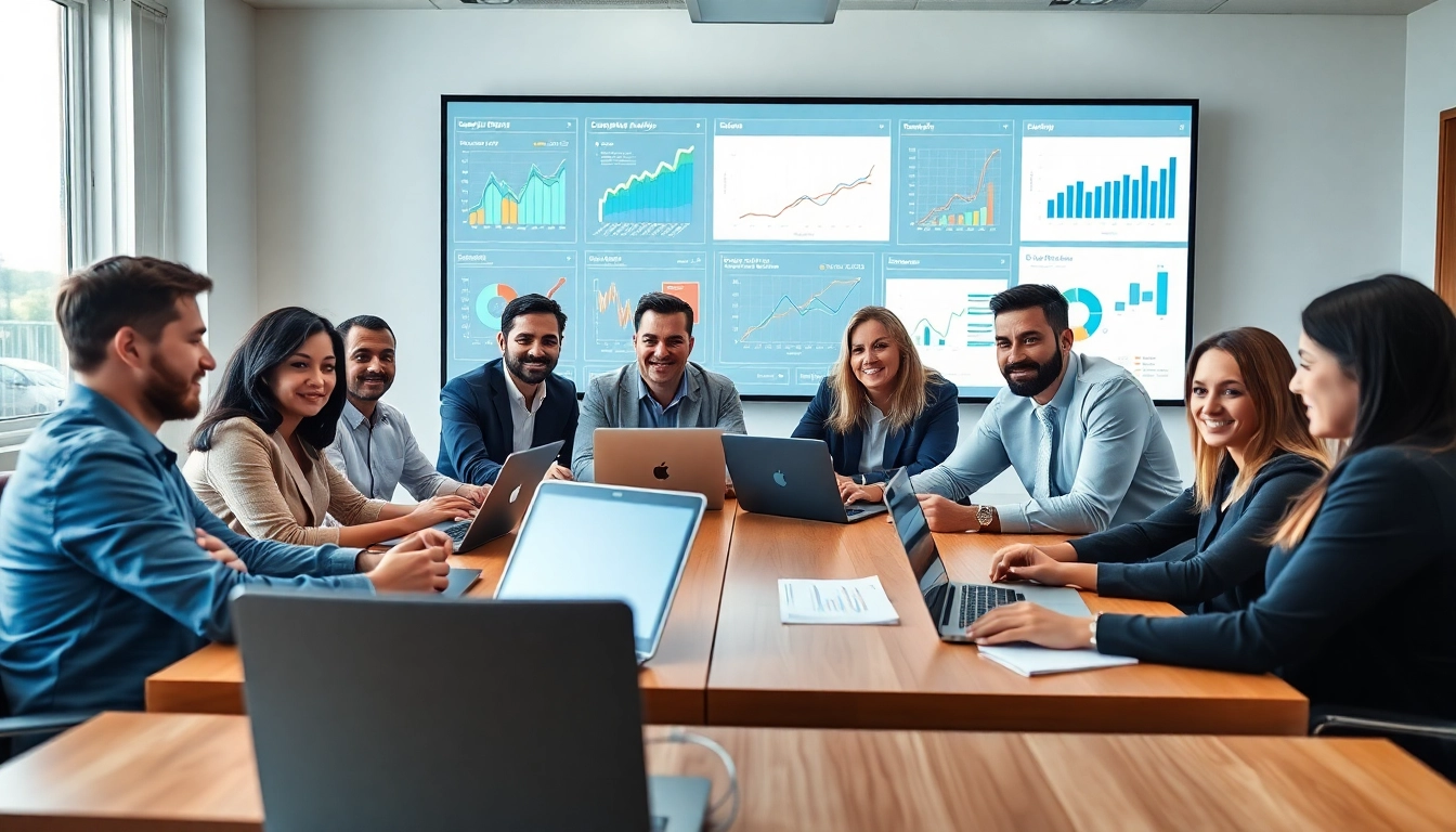 Collaborative team analyzing data on ai for competitor analysis during a business meeting