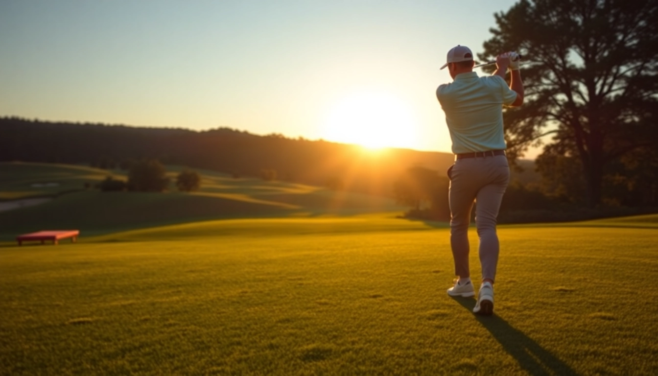 Capture the essence of Callahan's Golf with a golfer swinging on a lush green course.