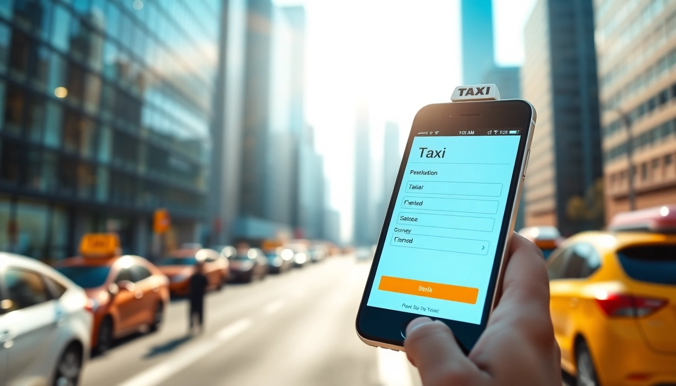 Book taxi Canterbury now from a smartphone interface showcasing a modern city backdrop.
