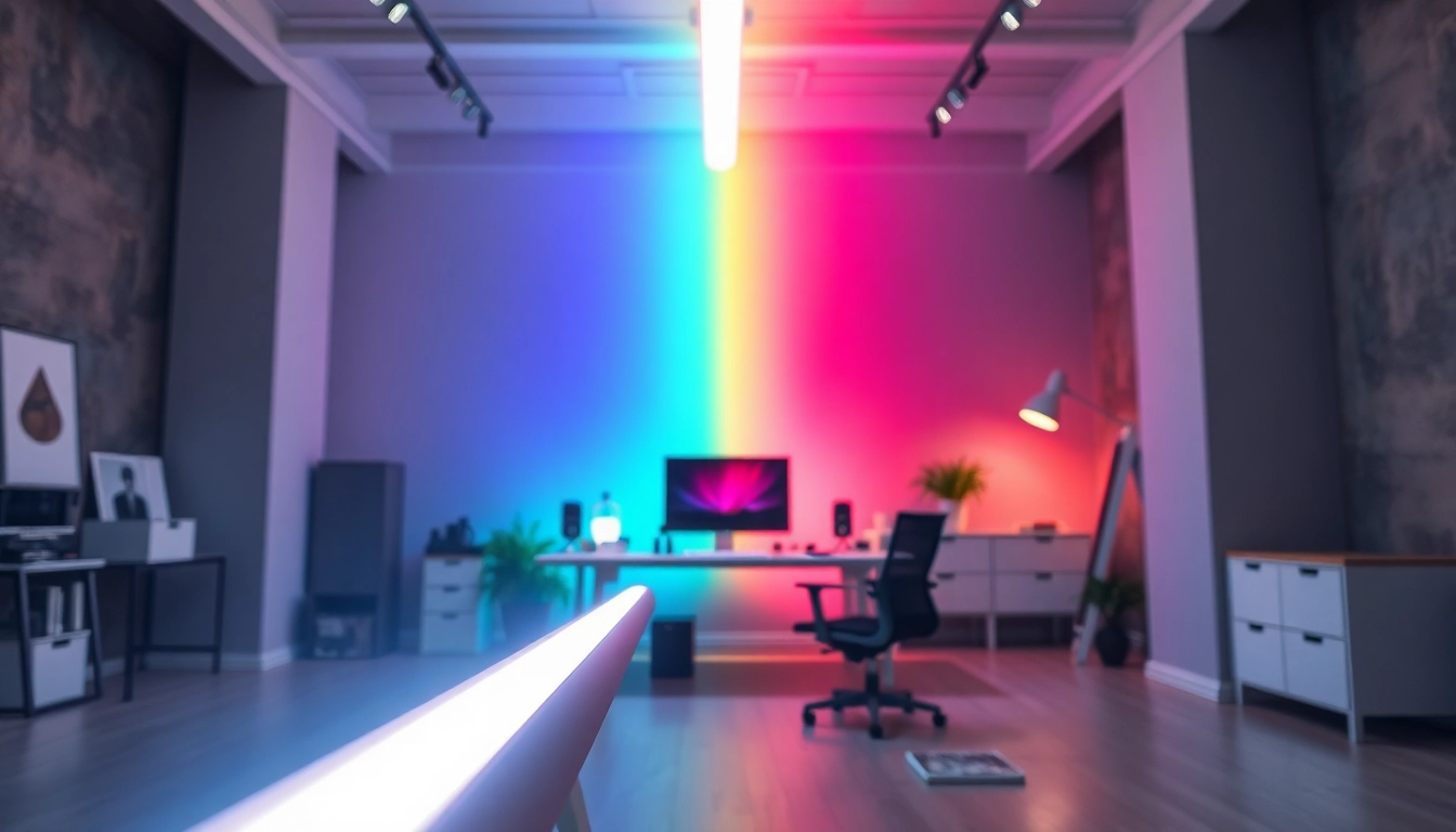 Illuminate a modern workspace with vibrant quasar light installation showcasing innovative design.