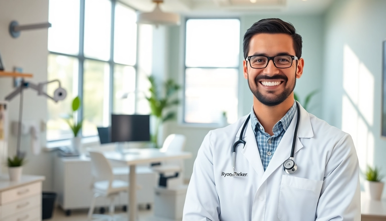 Dr. Ryon Parker MD confidently poses in his welcoming medical office.