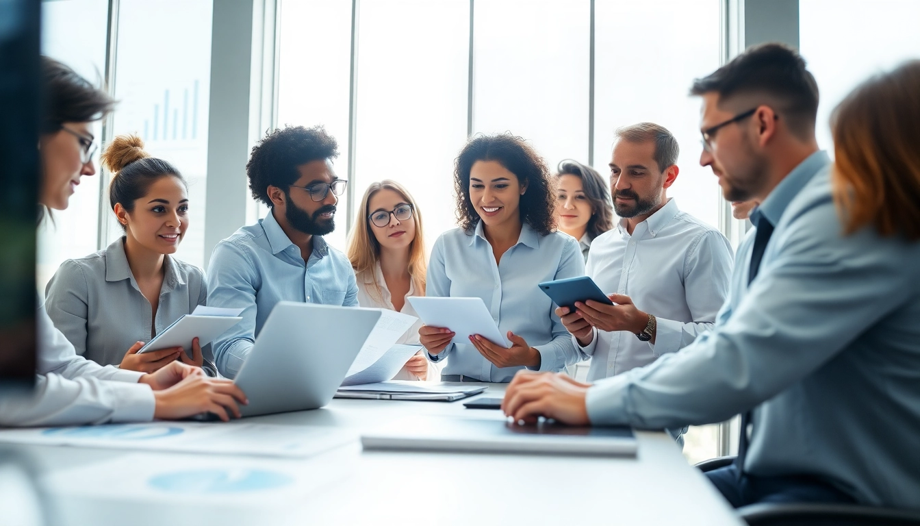 Group analyzing competitive intelligence data in a modern workspace, showcasing collaboration.