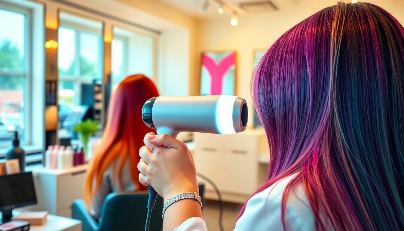 The image showcases the best blow dryer in a stylish salon, emphasizing its sleek design and high performance.