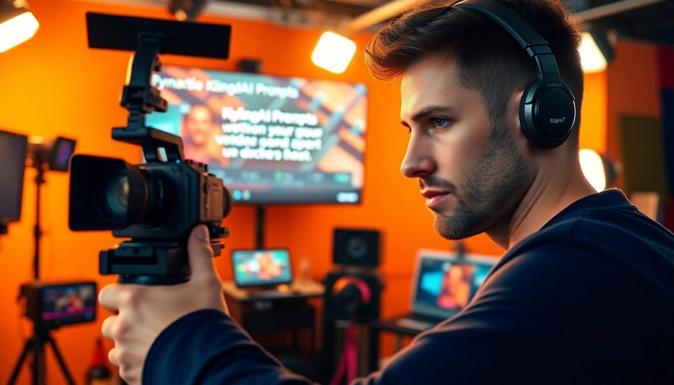 Craft dynamic KlingAI Prompts with an engaging video creator in a vibrant studio setting.