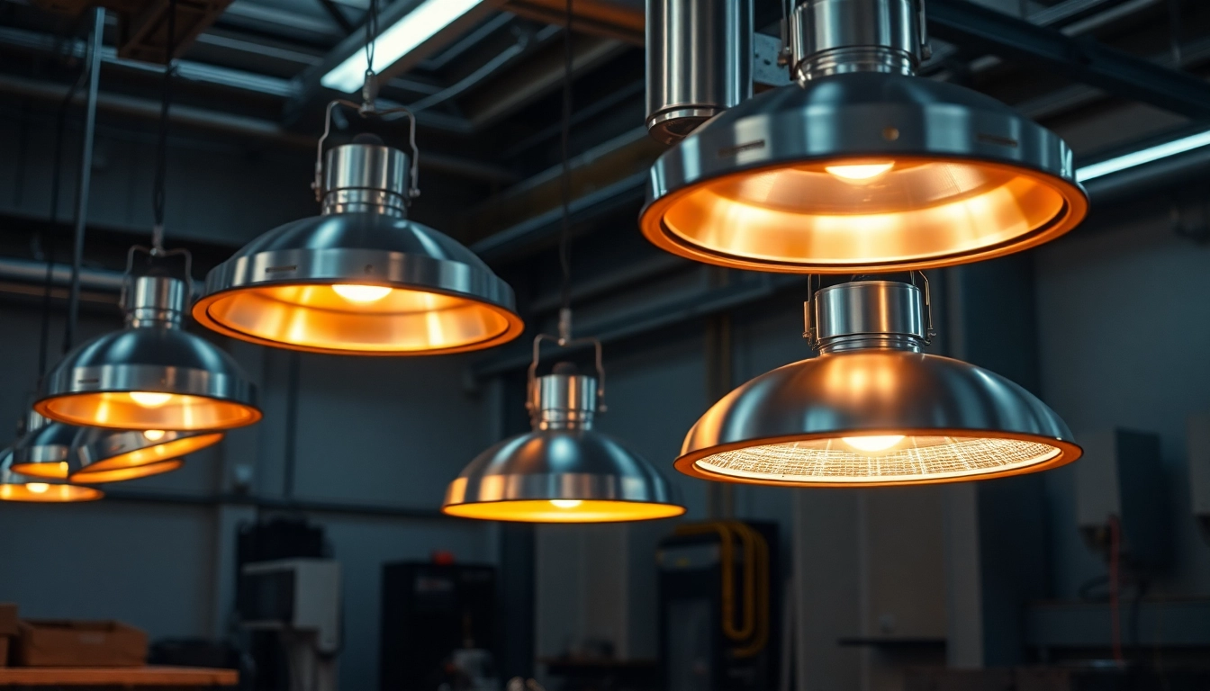 Industrial heat lamps showcasing high efficiency and advanced design in an industrial workspace.